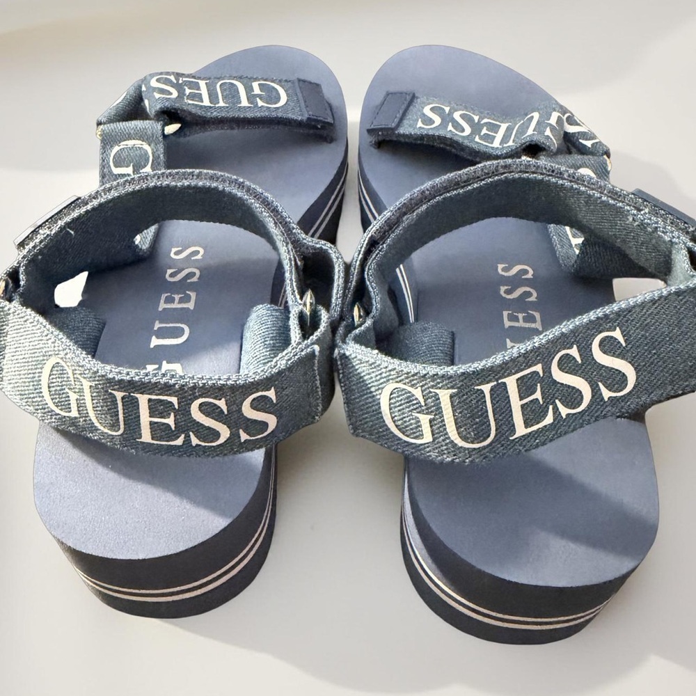 NEW GUESS Women's Avin3 Wedge Open Toe/Open Back Sandal Blue Size 6M - Picture 4 of 11
